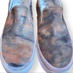 Tie dye sneakers earth tone marbled brown gray black size 8 slip on canvas